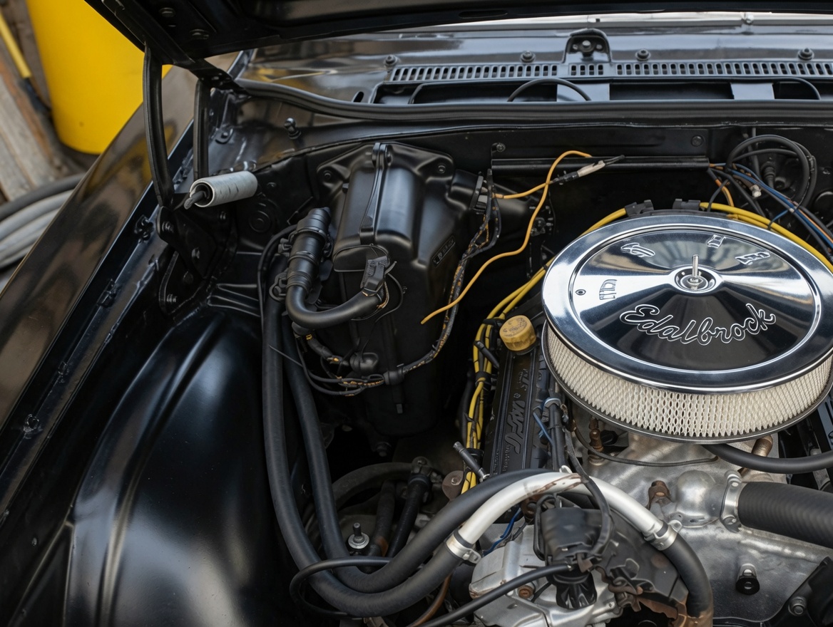 Engine bay before AC Delete cover installation